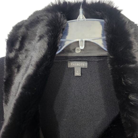 TALBOTS WOOL CASHMERE WOMENS WRAP SWEATER CARDIGAN SZ LG FUR CLASSY GLAM CAPSULE - Picture 3 of 7